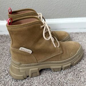 Pollini Khaki Suede Chunky Lug Ankle Boots made in Italy
